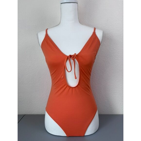 Solid & Striped‎ women's medium orange one piece swimsuit keyhole cutout front - Picture 1 of 6